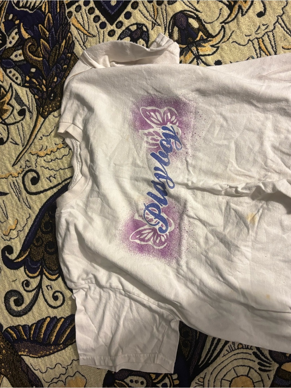 PLAYBOY White Short Sleeve Tee with Purple and Blue Spray Logo